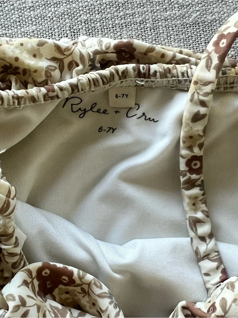 Rylee + Cru Cream One-Piece Swimsuit with Brown Floral Print